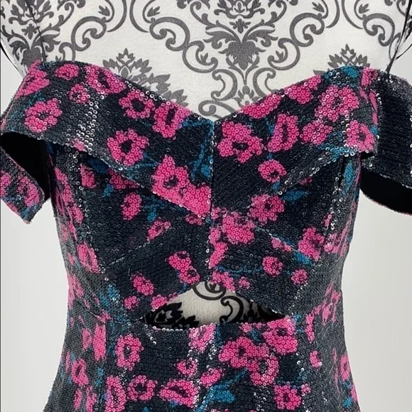 Wayf Janet Sequined Off-the-shoulder Mini Dress floral sparkly peekaboo cutout - Picture 5 of 14